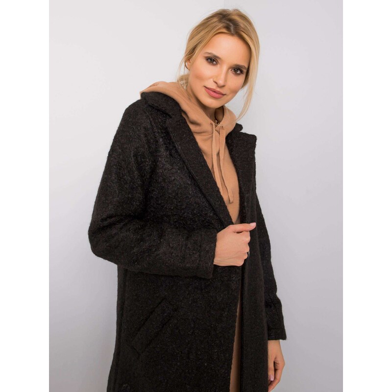 RUE PARIS ČERNÝ DLOUHÝ DÁMSKÝ KABÁT TEDDY COAT BLACK Černá