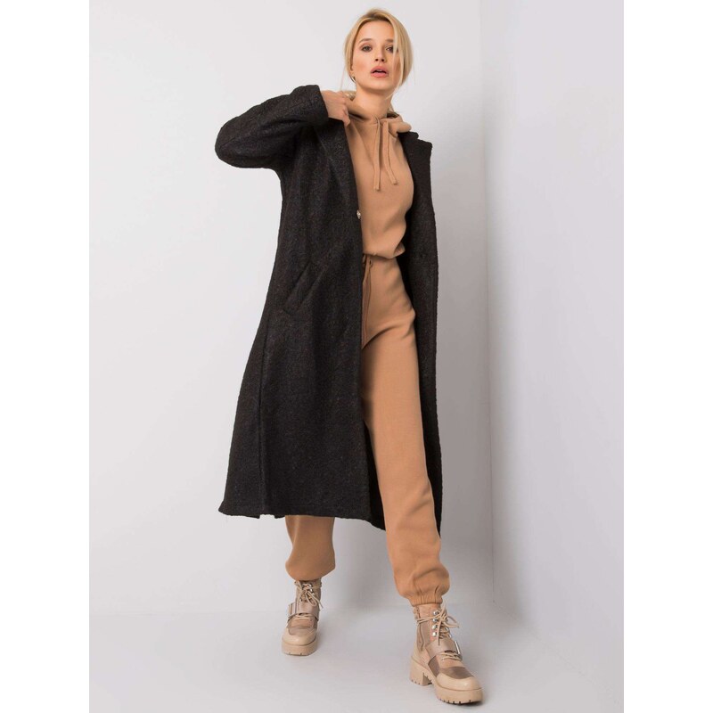 RUE PARIS ČERNÝ DLOUHÝ DÁMSKÝ KABÁT TEDDY COAT BLACK Černá