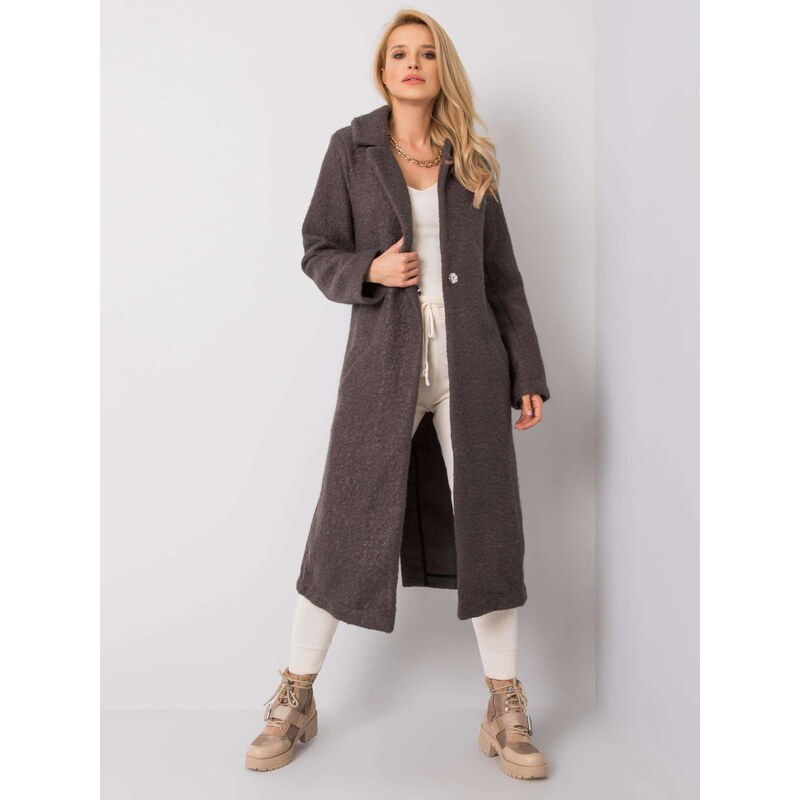 RUE PARIS TMAVĚ ŠEDÝ DÁMSKÝ DLOUHÝ KABÁT TEDDY COAT -GREY Šedá