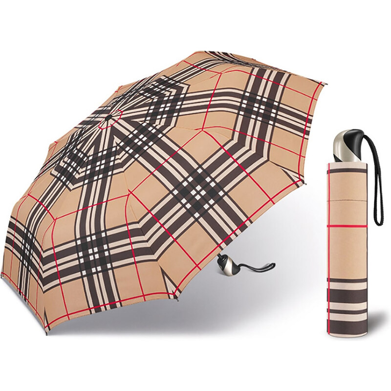 Happy Rain Checks Camel dámský skládací károvaný plně automatický deštník