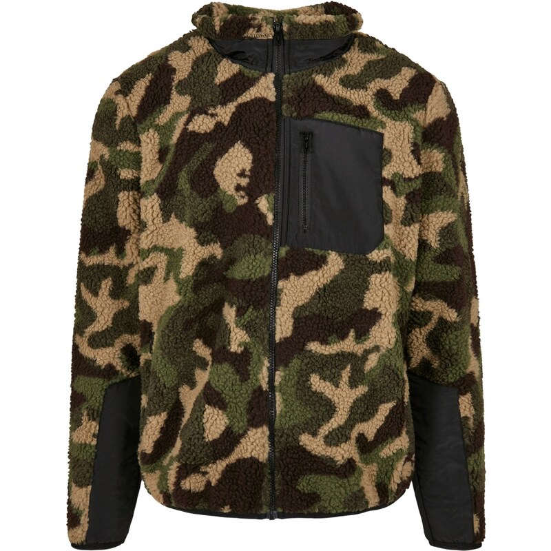 Urban Classics Fleecová mikina béžová / hnědá / khaki / černá