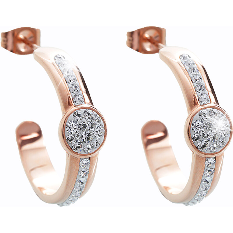 SkloBižuterie-J Ocelové náušnice Pallo Swarovski Rose Gold Crystal