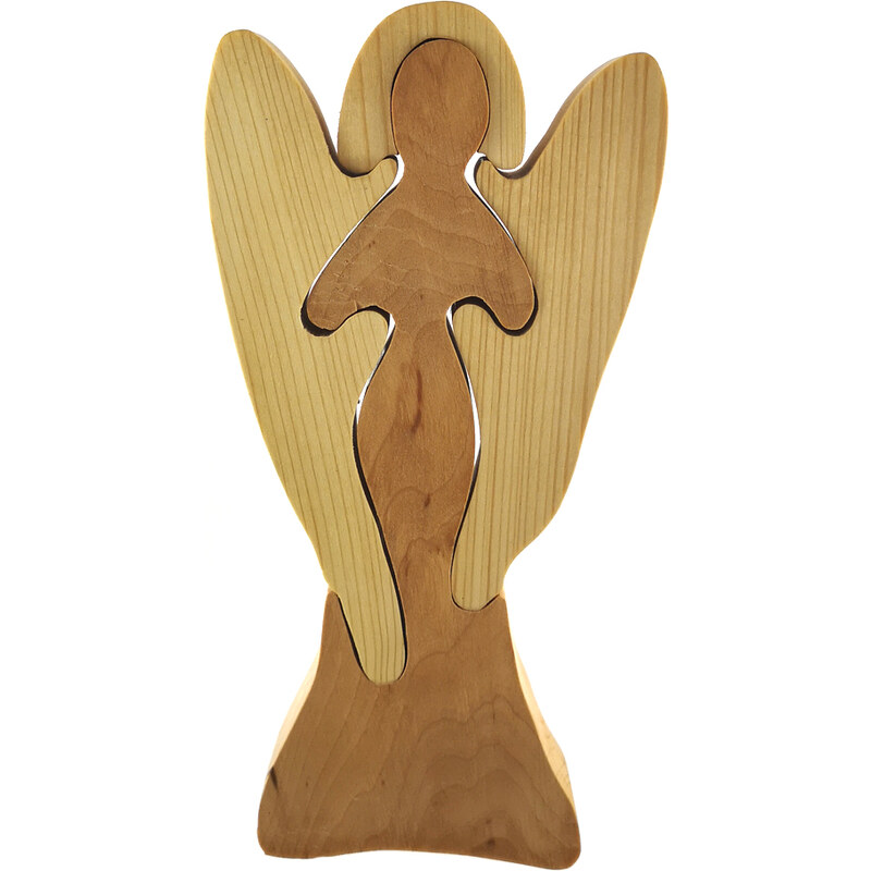 AMADEA Dřevěné puzzle anděl, masivní dřevo dvou druhů dřevin, 25 cm