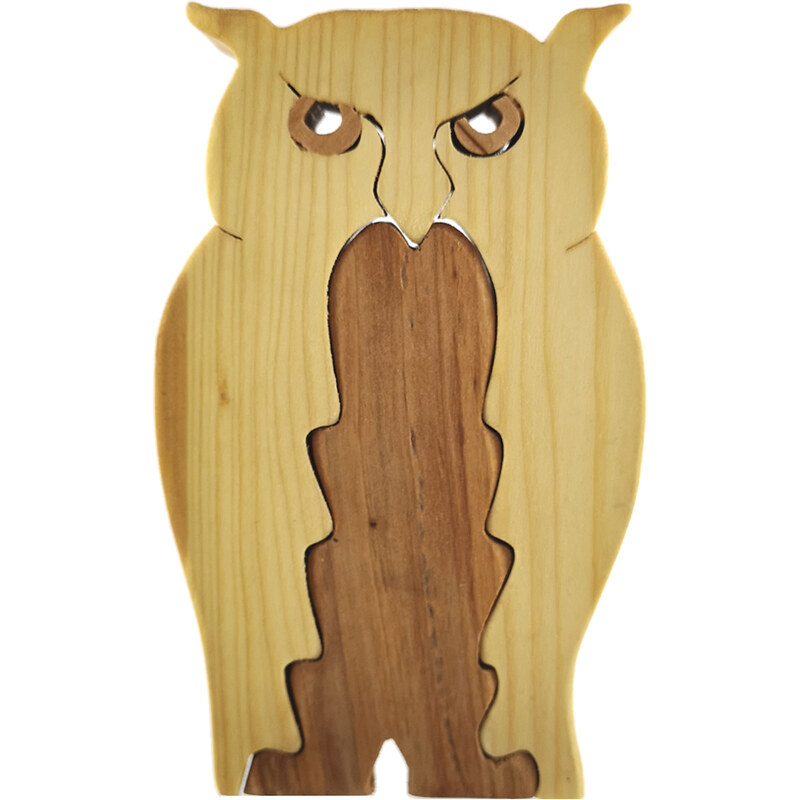 AMADEA Dřevěné puzzle sova, masivní dřevo dvou druhů dřevin, 15 cm