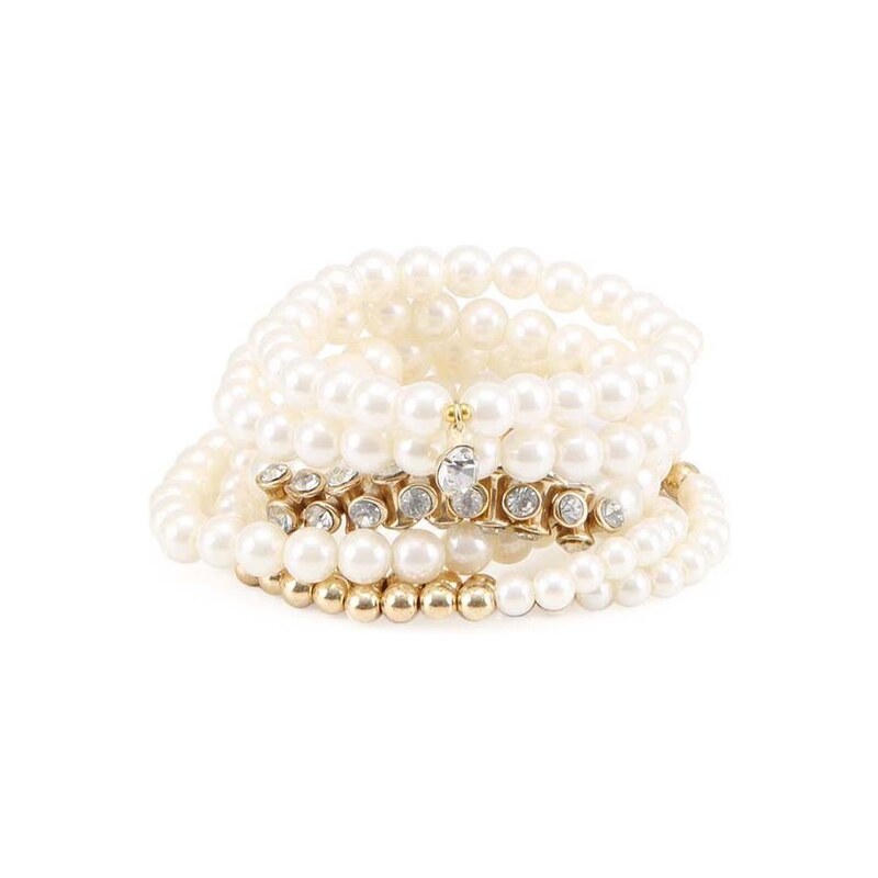 Bílo-zlaté perličkové náramky s kamínky Pieces Kyra