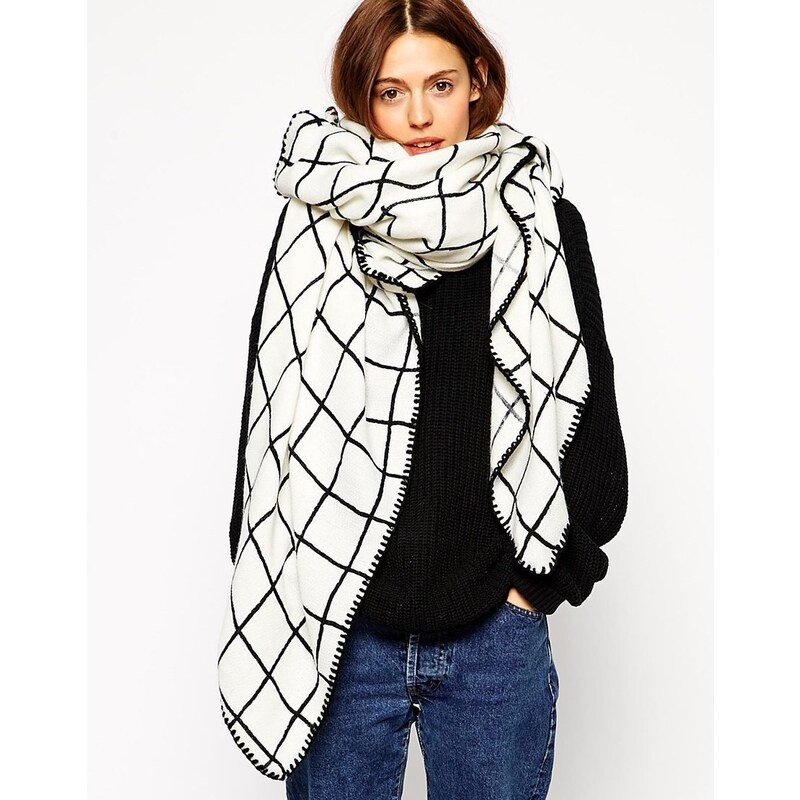 ASOS Oversized Grid Check Square Scarf - White