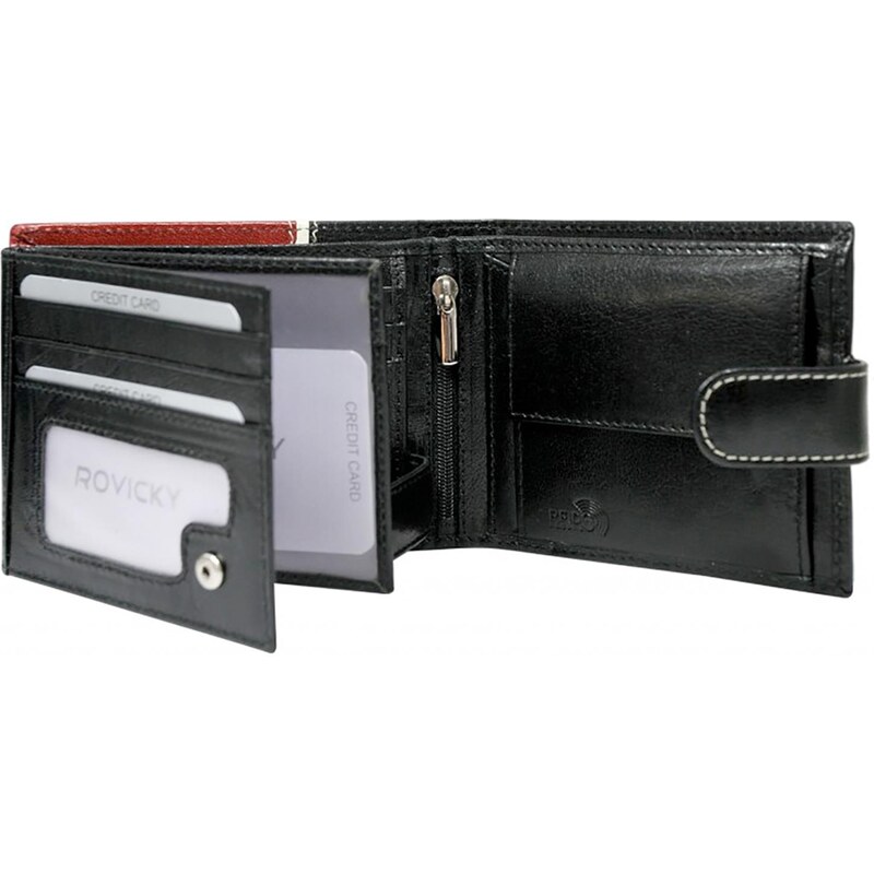 Pánská kožená peněženka ROVICKY 324L-RBA-D RFID černo červená