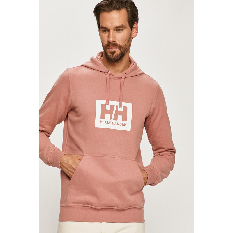 Bavlněná mikina Helly Hansen růžová barva, s potiskem, 53289