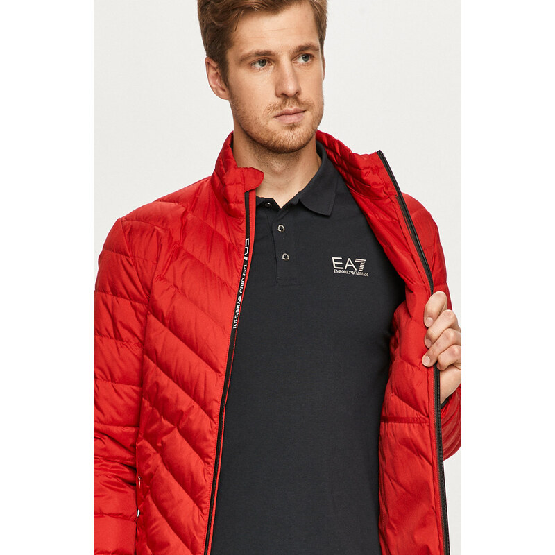 Péřová bunda EA7 Emporio Armani pánská, červená barva, zimní