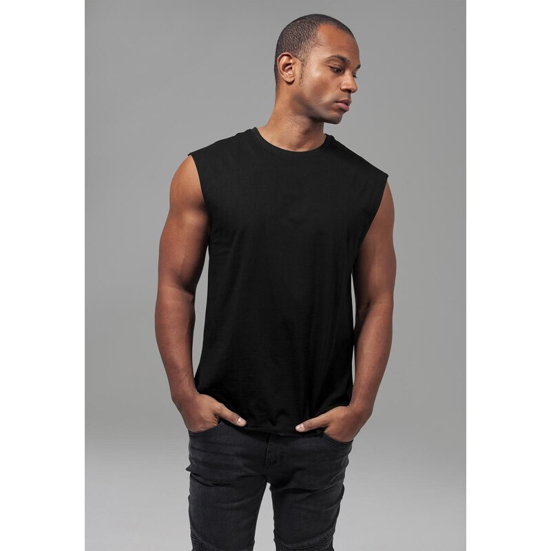 UC Men Černé tričko bez rukávů s otevřeným okrajem