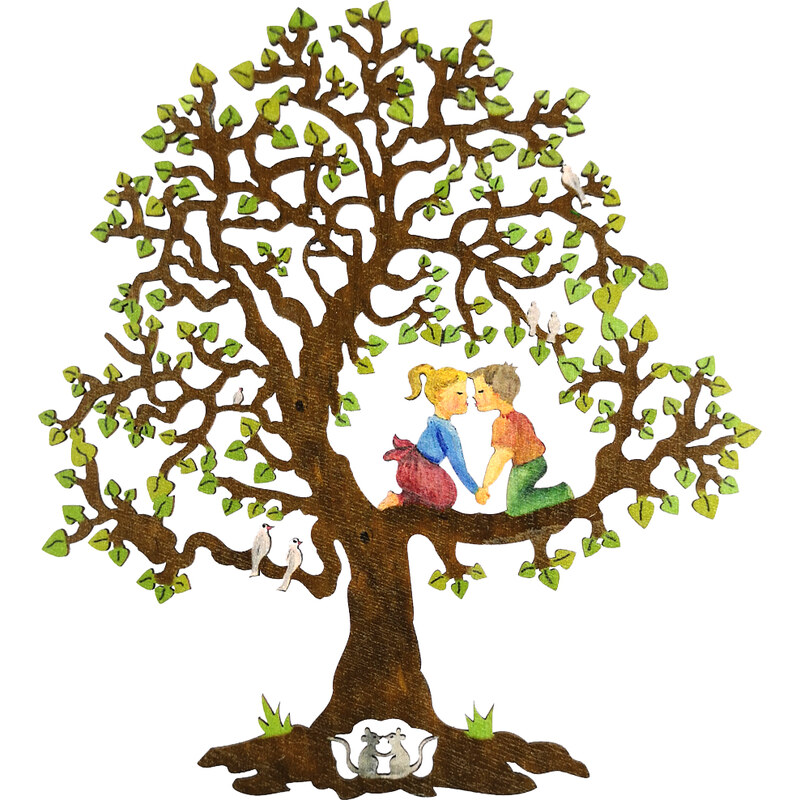 AMADEA Dřevěný strom s dětmi, barevná závěsná dekorace, výška 22 cm