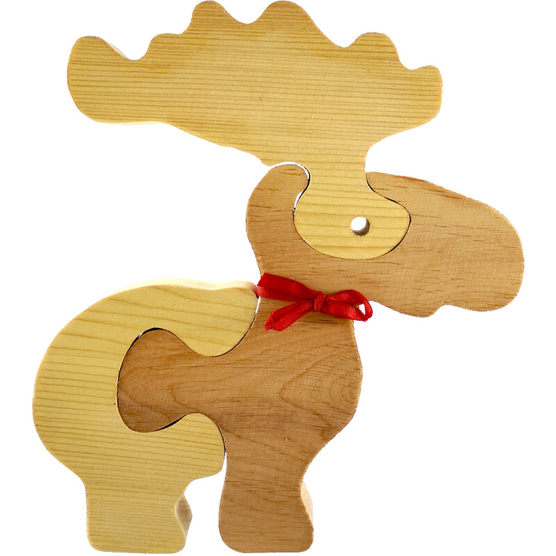 AMADEA Dřevěné puzzle sob, masivní dřevo dvou druhů dřevin, 22 cm