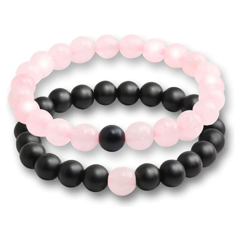 BudNej Náramky pro páry YIN a YANG STYLE z růženínu a onyxu MN3022 43877888