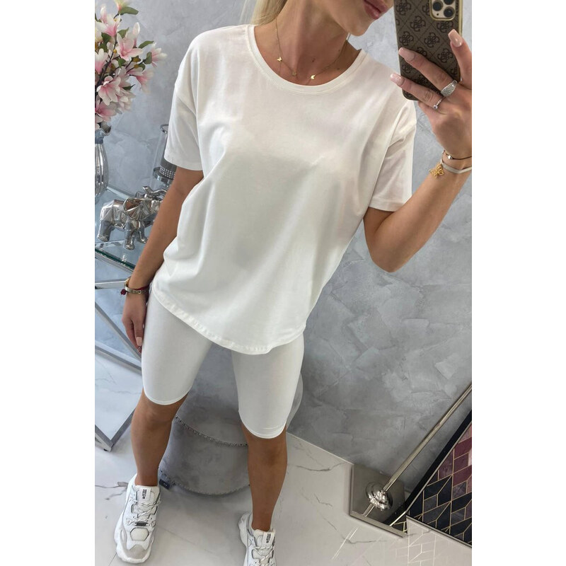 MladaModa Souprava top + krátké legíny model 9099 barva ecru 51436014