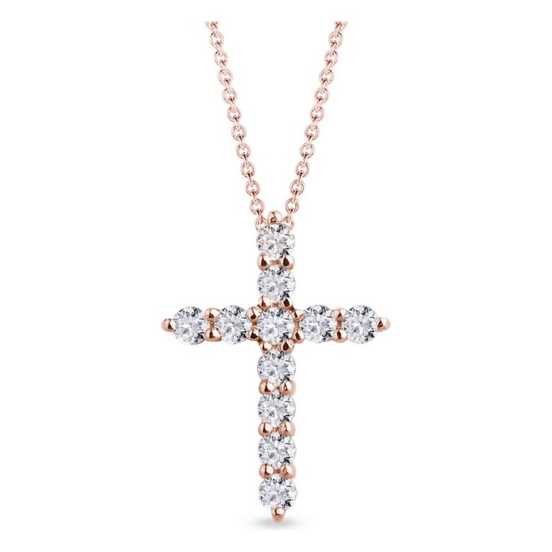 Kříž z růžového zlata s diamanty KLENOTA k0600034