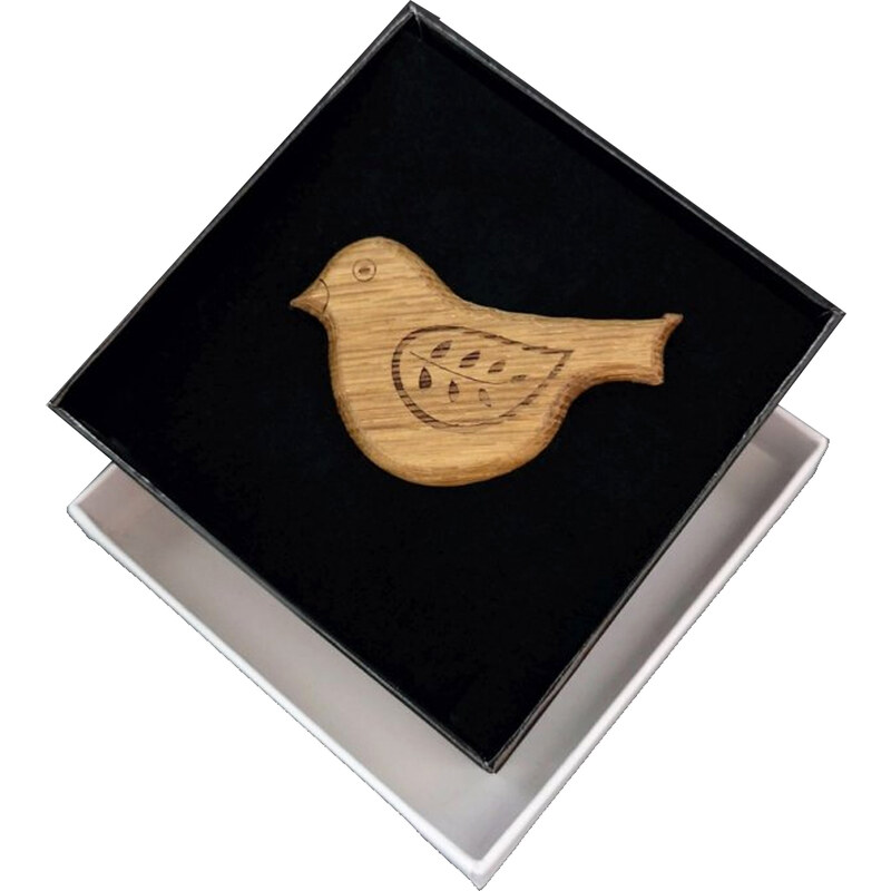 AMADEA Dřevěná brož ptáček přírodní, 6x4 cm