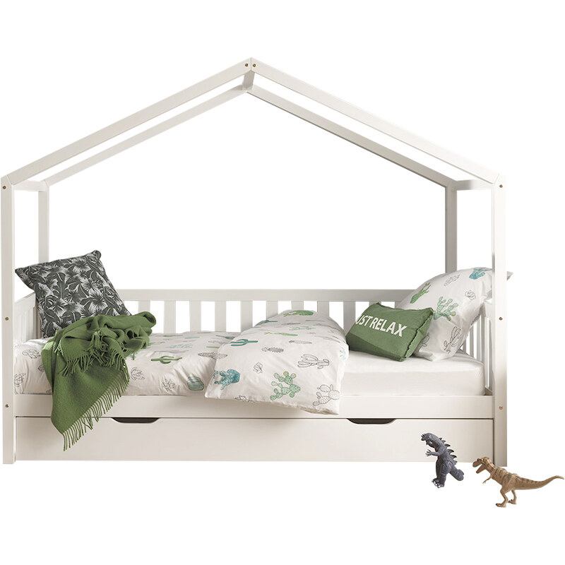 Bílá borovicová dětská postel se zásuvkou Vipack Dallas 90 x 200 cm