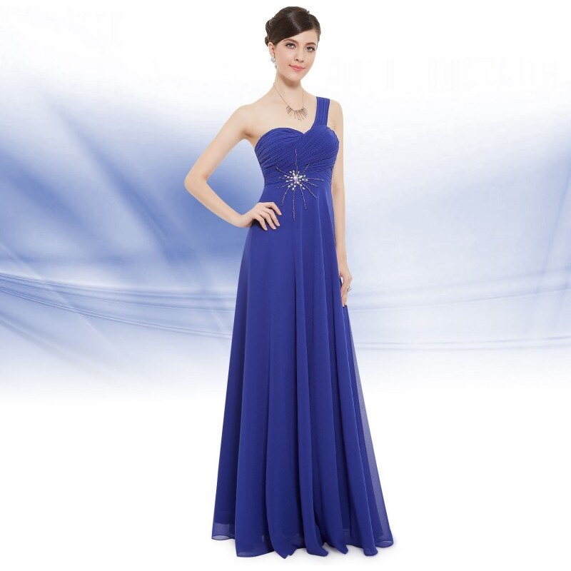 Ever Pretty dlouhé modré společenské šaty na jedno rameno Elizé