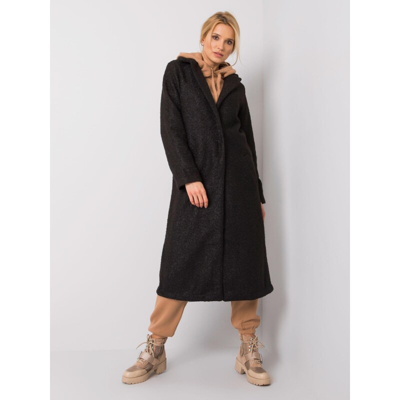 RUE PARIS ČERNÝ DLOUHÝ DÁMSKÝ KABÁT TEDDY COAT BLACK Černá