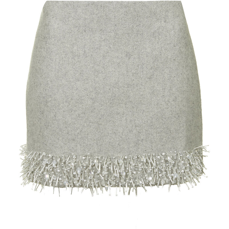 Topshop Crystal Hem Melton Wool Skirt
