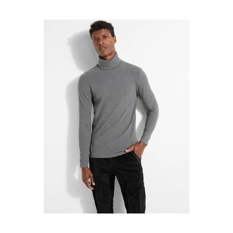 GUESS svetr Ribbed Logo Patch Turtleneck Tee šedý, 13504-L