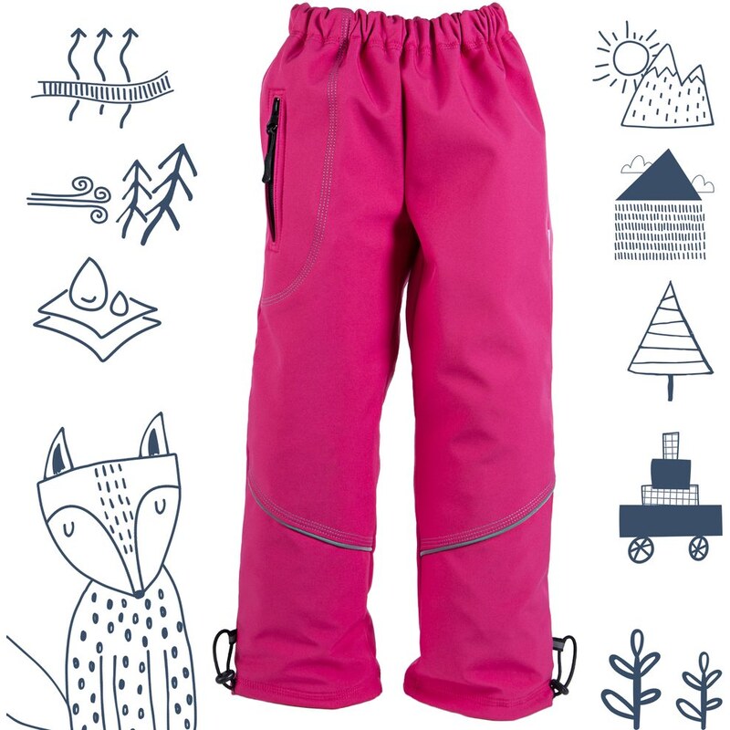 Dětské softshellové kalhoty ADELLiNO podšité fleecem nepromokavé růžové
