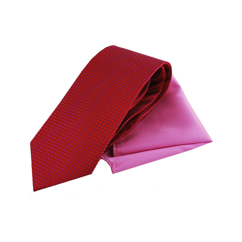 LM moda Červeno růžový set, kravaty a kapesníčku
