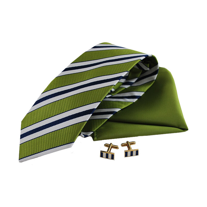 LM moda Zelený set, kravaty, kapesníčku a knoflíčků