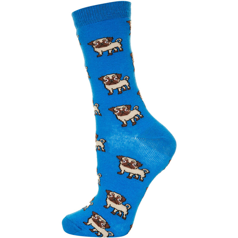 Topshop Blue All Over Pug Ankle Socks