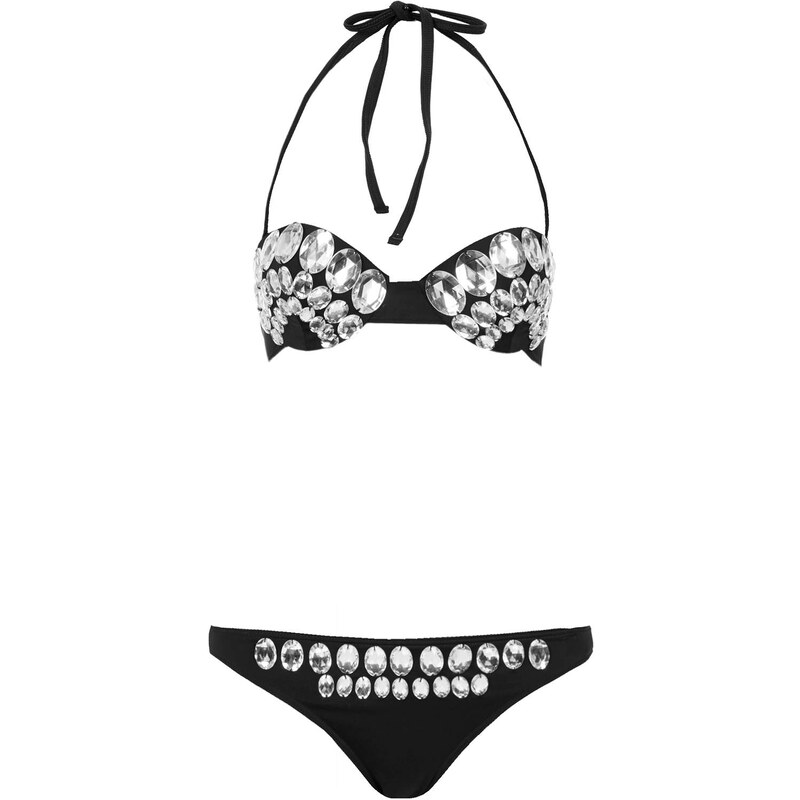 Topshop Black Big Gem Encrusted Bikini