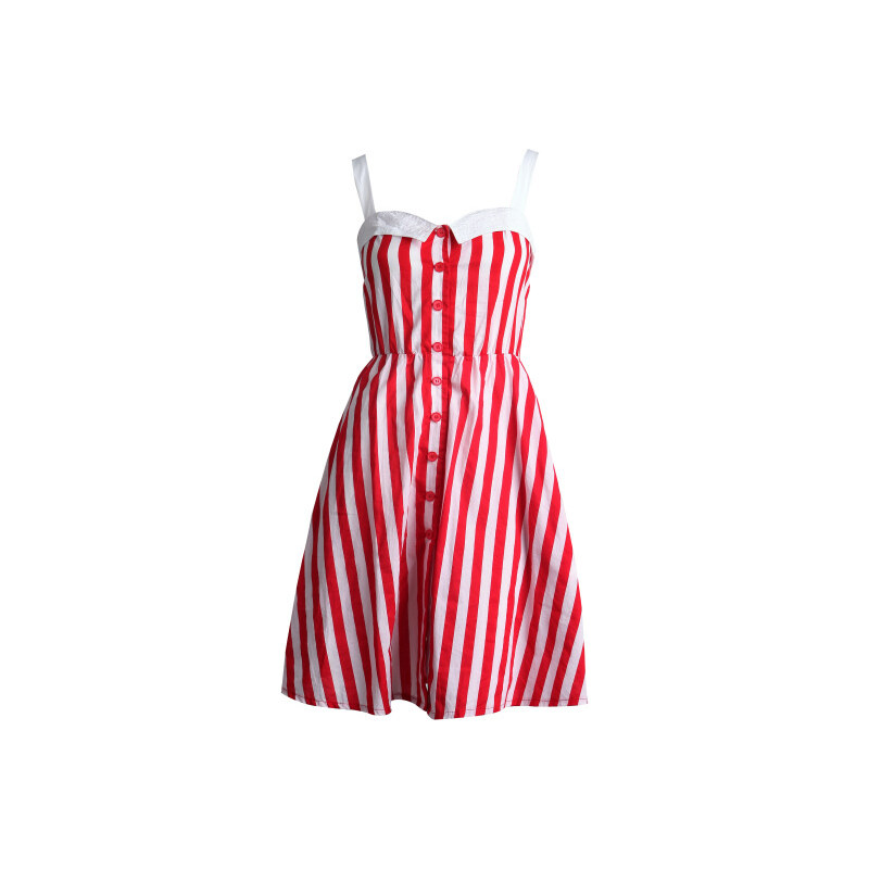 MOTEL Letní červeno-bílé proužkované šaty
