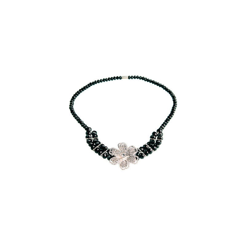 LA FEMME Černý náhrdelník s květinou
