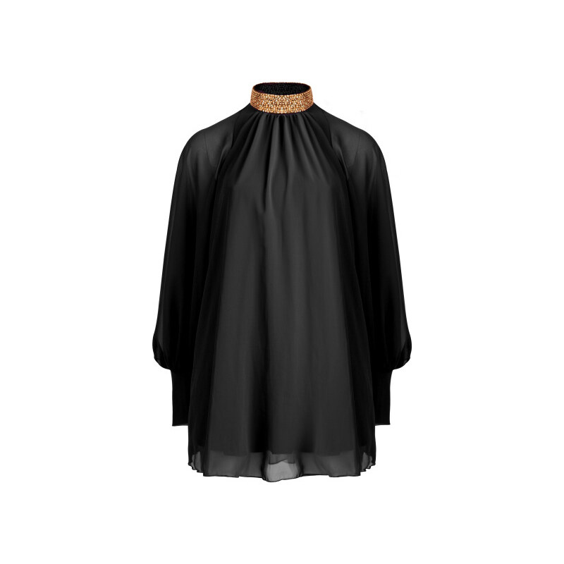 JOHN ZACK Luxusní černá tunika s ozdobným límečkem