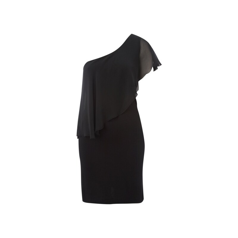 LA FEMME Černé šaty s volánem na jedno rameno