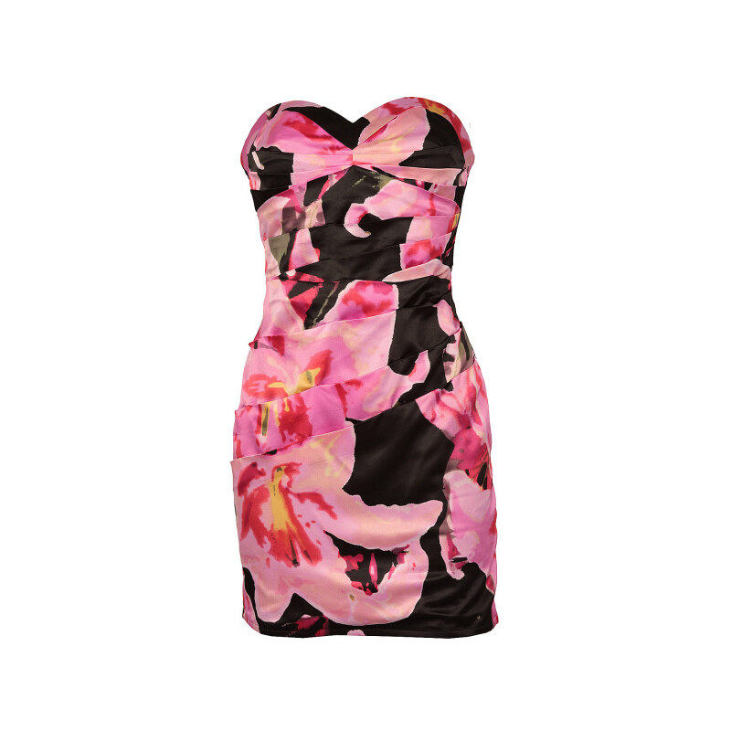 LIPSY Černé mini šaty s růžovým květinovým potiskem
