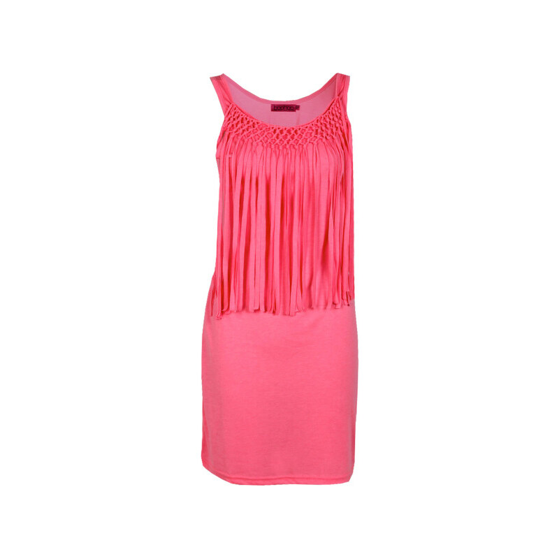 BOOHOO Neonově růžové šaty s třásněmi Cassie