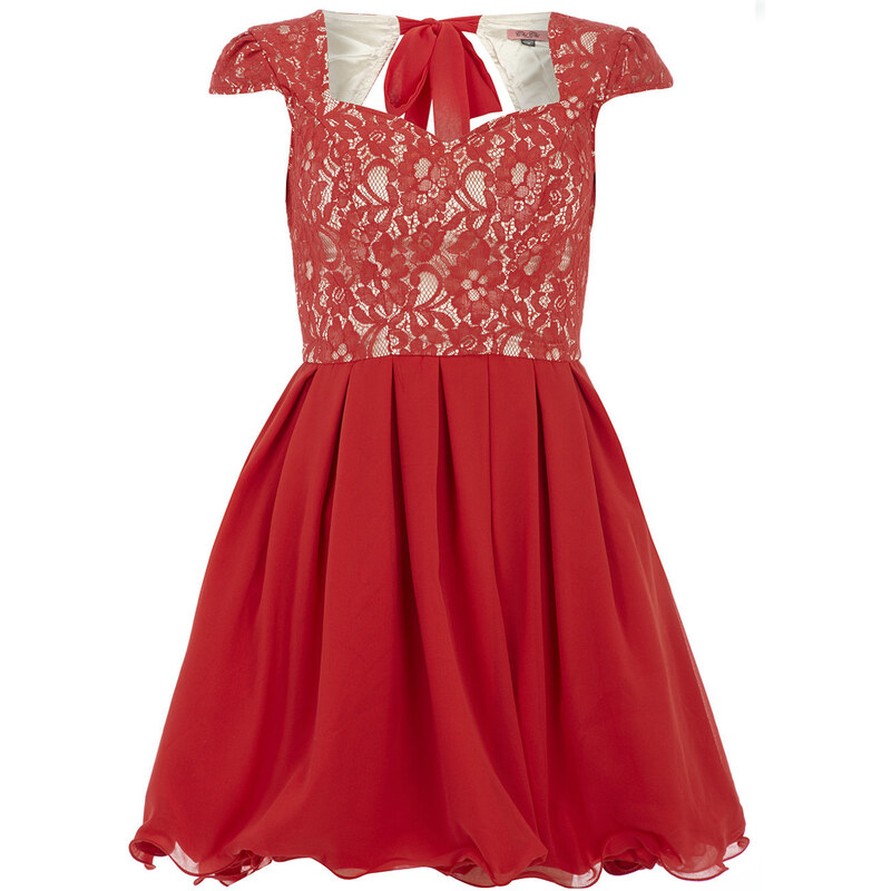 CHI CHI LONDON Luxusní červené skater šaty s krajkou