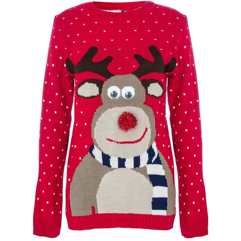 QUIZ LONDON Červený vánoční svetr s jelenem