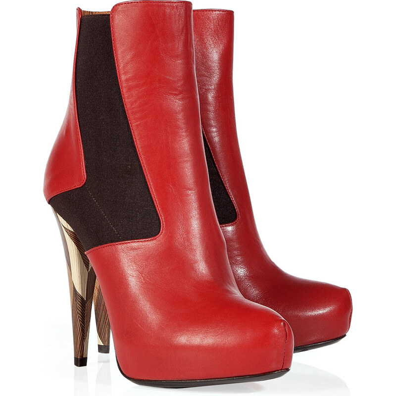 Fendi Magenta Leather Ankle Boot