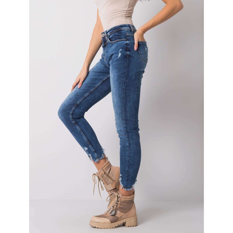 BASIC SVĚTLE MODRÉ DÁMSKÉ SKINNY DŽÍNY -BLUE Denim vzor