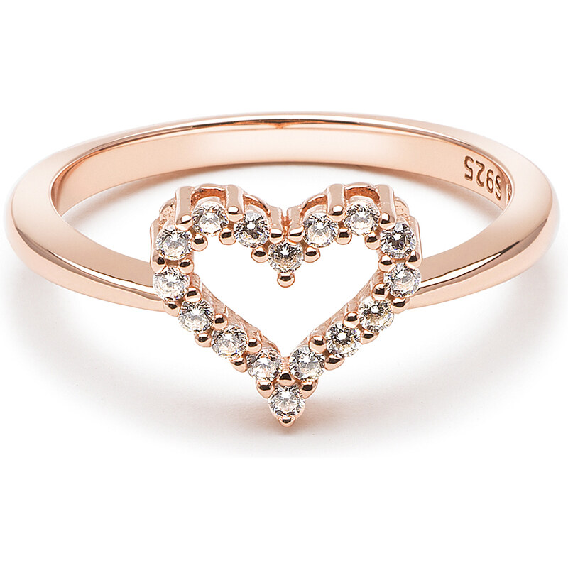 Emporial Royal Fashion prsten Třpytivé srdce Rose Gold 14k růžové zlato R14