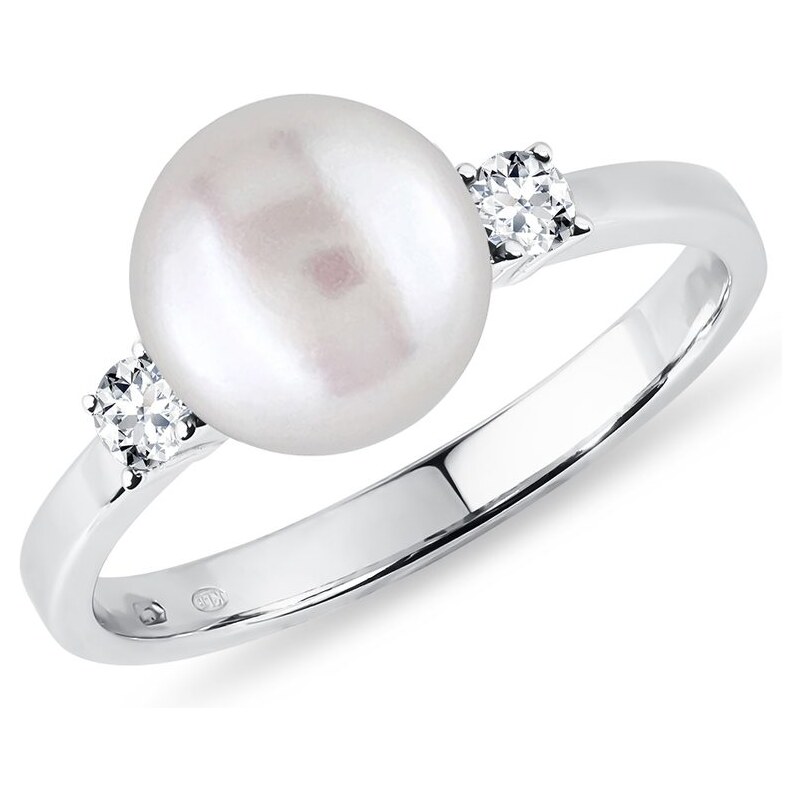 Zlatý perlový prsten s diamanty KLENOTA K0309012