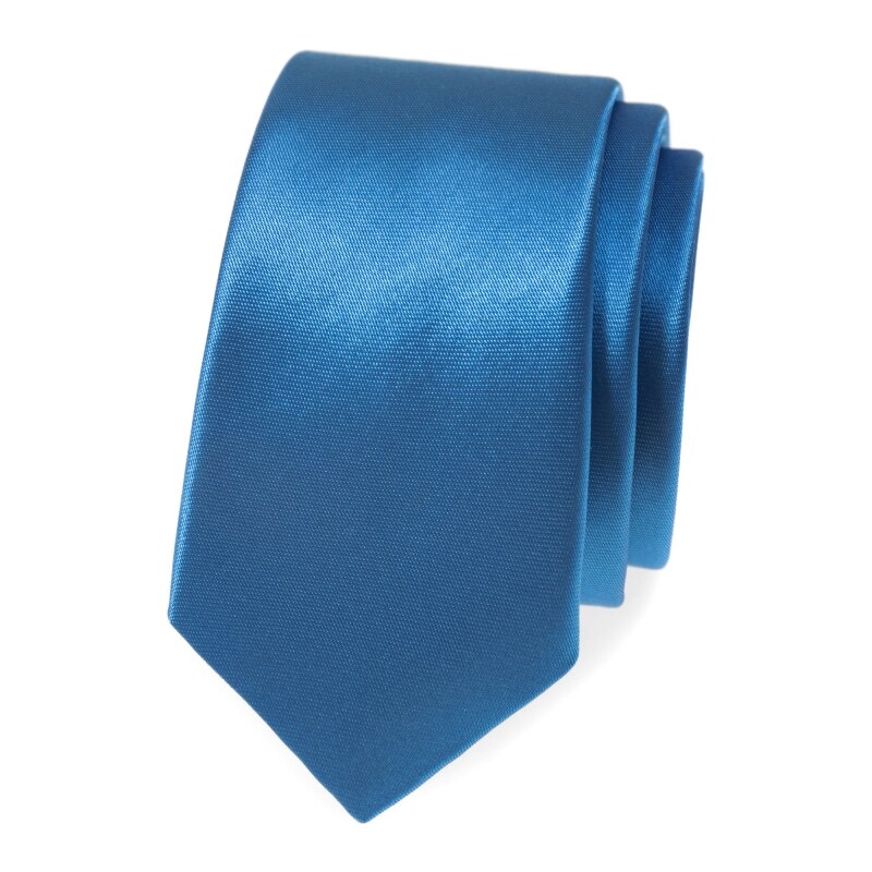 Modrá, hladká slim kravata Avantgard 551-702