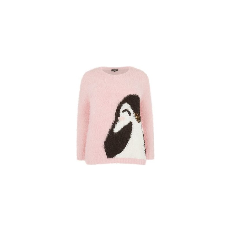 ELISE RYAN Růžový Fluffy svetr se spícím tučňákem