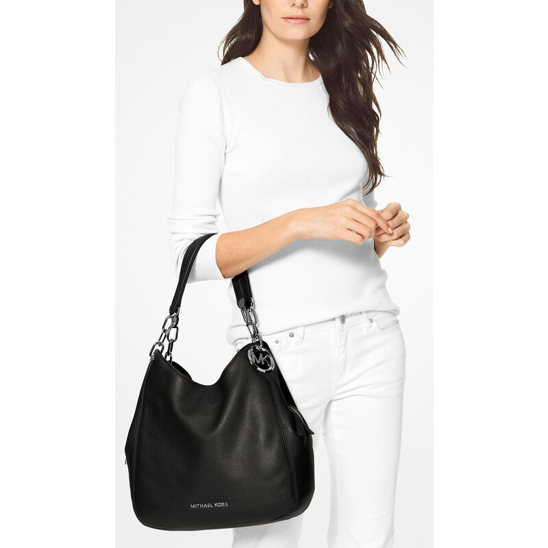 Michael Kors Kabelka Lillie Signature Chain Shoulder Tote Black Silver