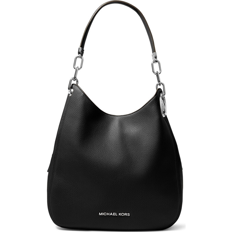 Michael Kors Lillie Chain Leather Hobo Black Silver