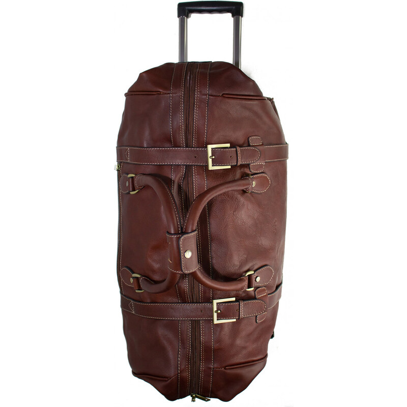 KATANA Luxusní kožená cestovní taška na kolečkách Patricia Hnědá
