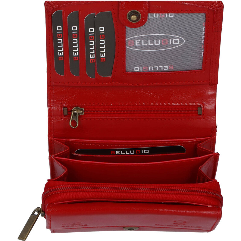Bellugio Menší praktická dámská kožená peněženka Siska, červená