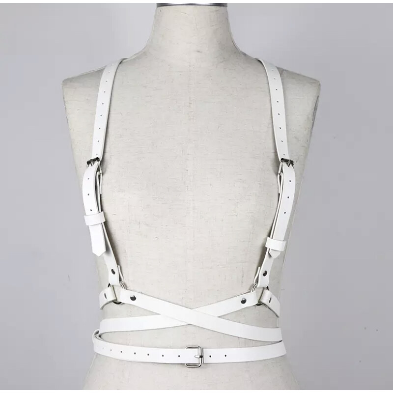 Harness - koženkový pás / pásek do pasu / traky + kšandy / body strap - WHITE