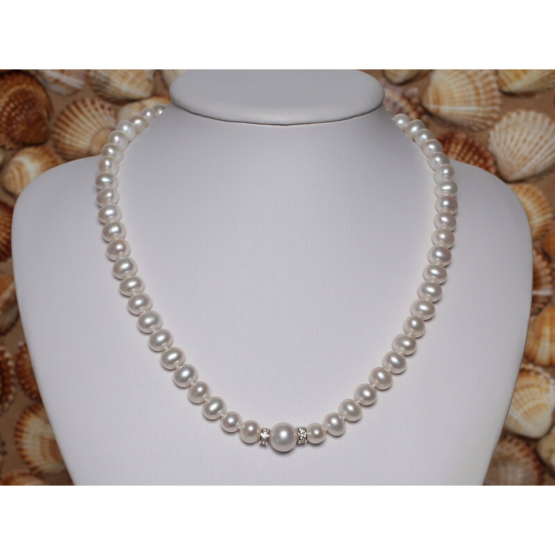 náhrdelník ze sladkovodních perel 7-7,5 mm se stříbrným uzávěrem
